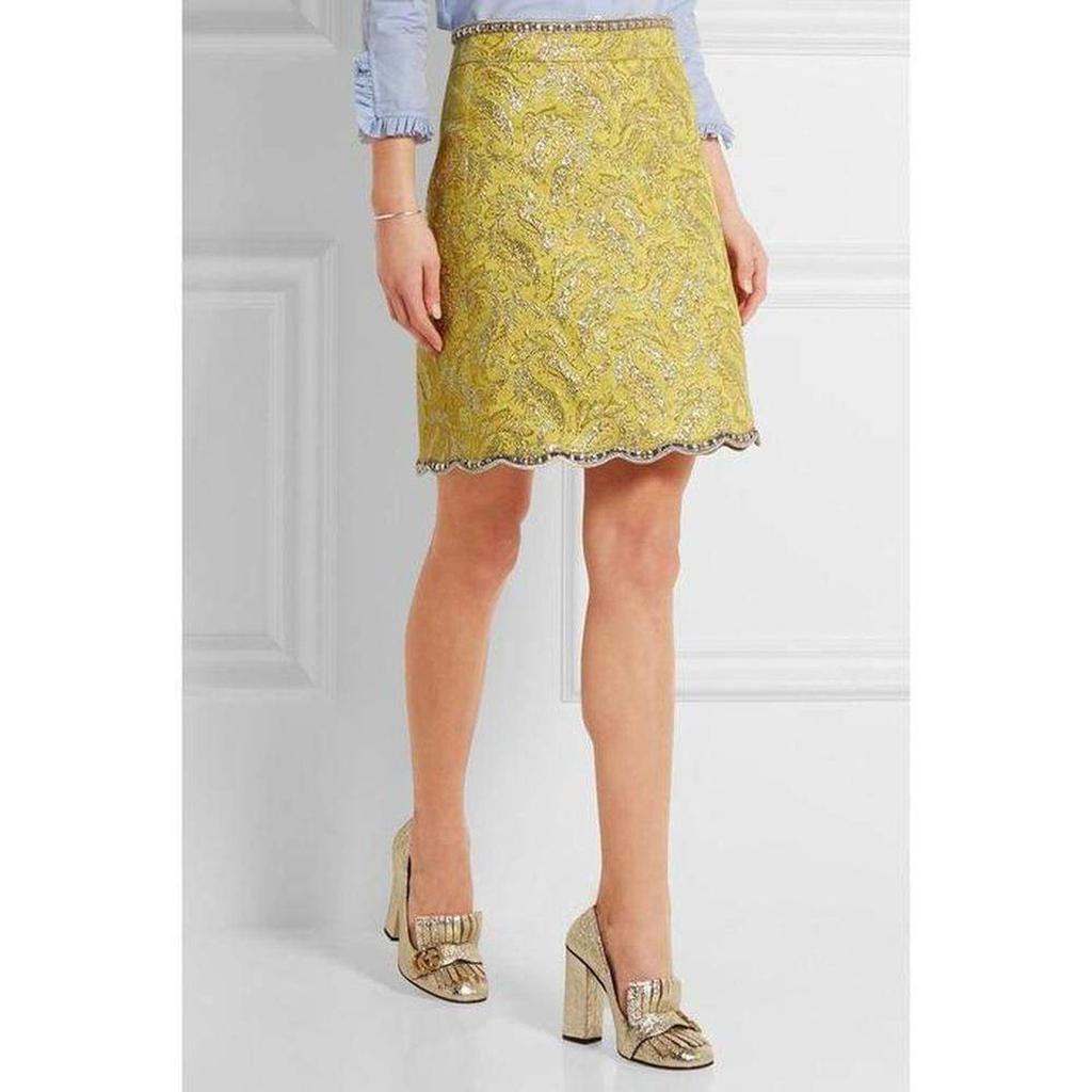 商品Gucci|Yellow Brocade Jacquard Mini Skirt,价格¥6643,第4张图片详细描述