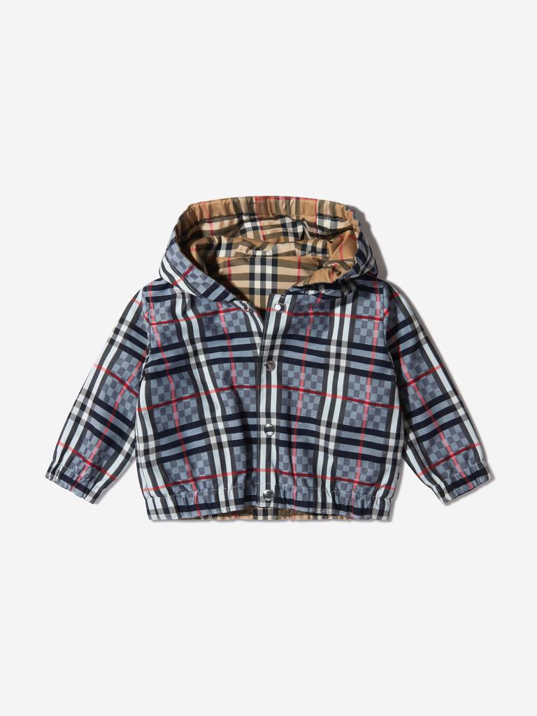 Burberry Blue Baby Boys Cotton Check Hooded Jacket商品第4张图片规格展示