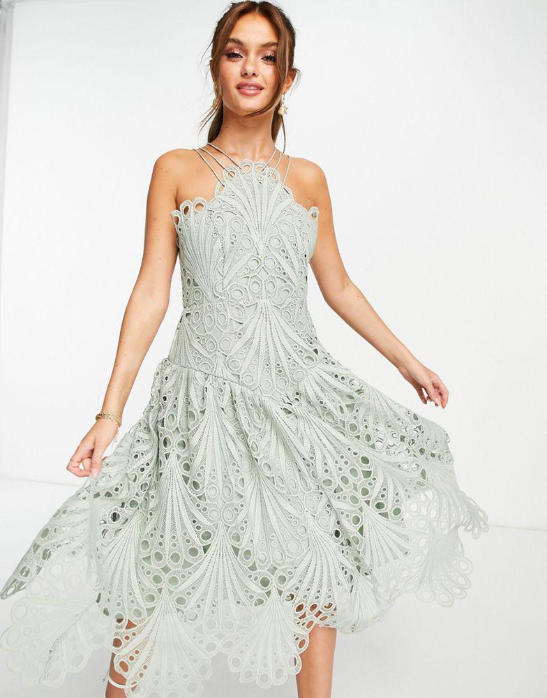商品ASOS|ASOS DESIGN cut work lace pinny midi dress,价格¥882,第1张图片