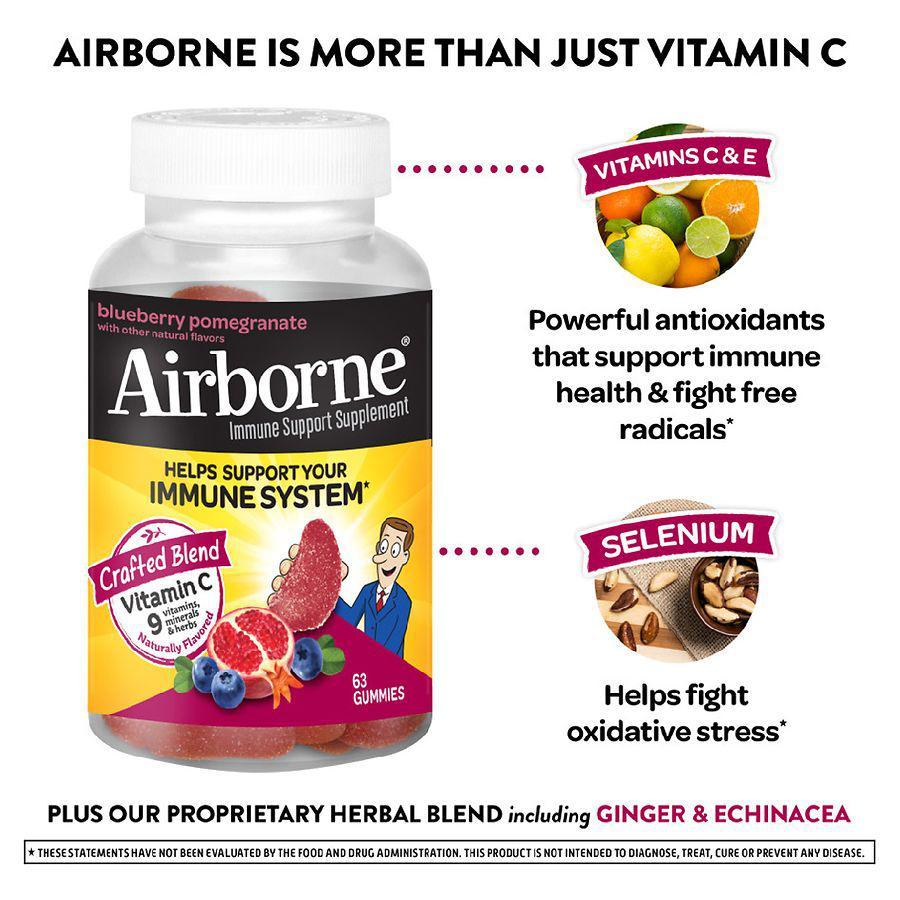 商品Airborne|Vitamin C, E, Zinc, Minerals & Herbs Immune Support Supplement Gummies Blueberry Pomegranate, 63 ct.,价格¥187,第4张图片详细描述