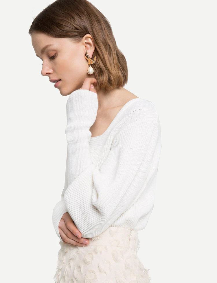 商品Pixie Market|Ivory Square Neck Ribbed Sweater,价格¥970,第3张图片详细描述