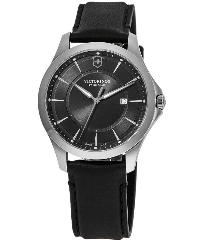 商品Swiss Army|Victorinox Swiss Army Alliance Quartz Black Dial Leather Strap Men's Watch 241904,价格¥1845,第1张图片