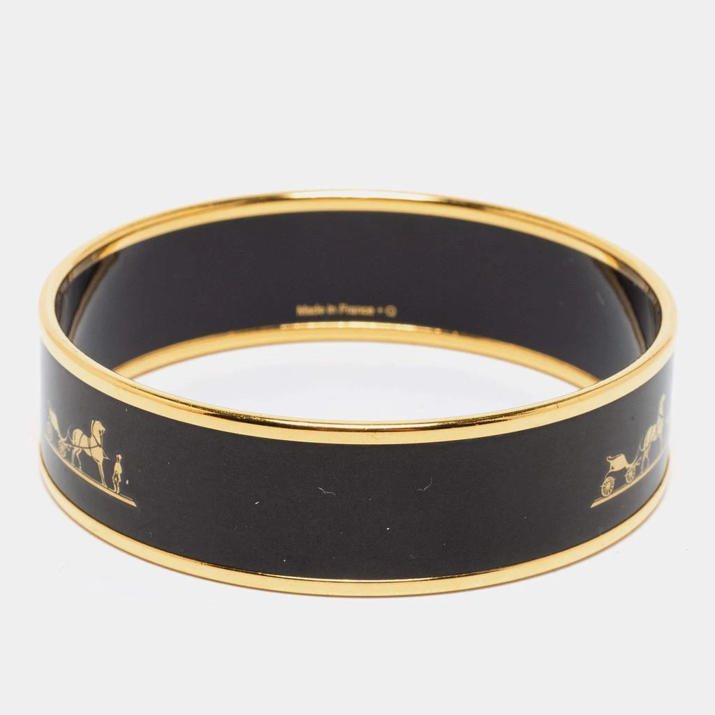 商品[二手商品] Hermes|Hermes Caleche Black Enamel Gold Plated Wide Bangle Bracelet,价格¥3313,第2张图片详细描述