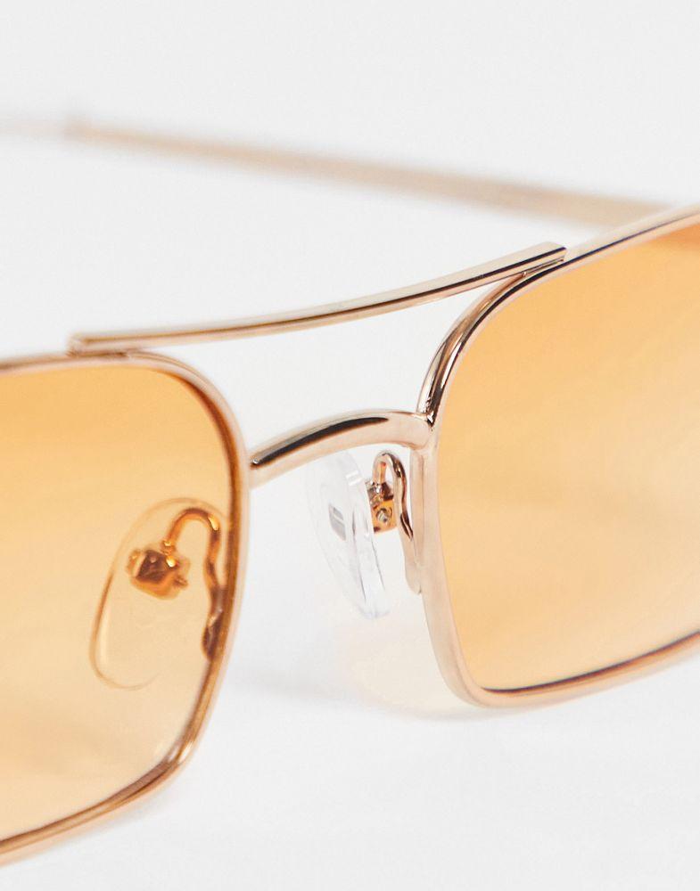 ASOS DESIGN slim square aviator with orange gradient lens in gold商品第4张图片规格展示