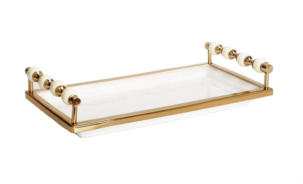 商品Classic Touch Decor|White Rectangular Tray with White and Gold beaded Handles,价格¥545,第2张图片详细描述