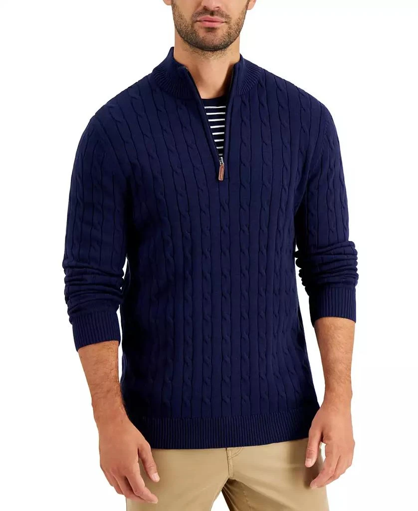 商品Club Room|Men's Cable Knit Quarter-Zip Cotton Sweater, Created for Macy's,价格¥139,第1张图片