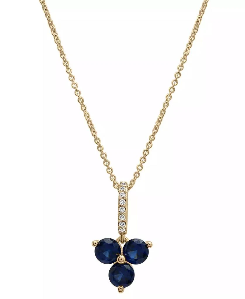 商品Macy's|Lab-Grown Blue Sapphire (1-1/10 ct. t.w.) & Diamond (1/20 ct. t.w.) Trillium 18" Pendant Necklace in 14k Gold-Plated Sterling Silver,价格¥608,第1张图片