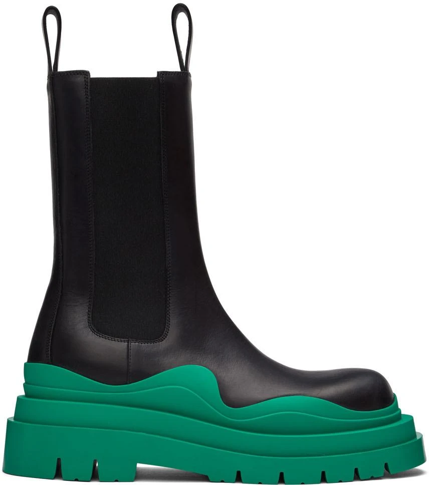 商品Bottega Veneta|Black & Green Tire Chelsea Boots,价格¥10946,第1张图片