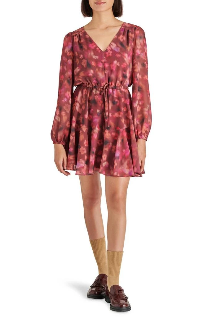 商品Steve Madden|Kara Print Tie Waist Long Sleeve Minidress,价格¥258,第1张图片