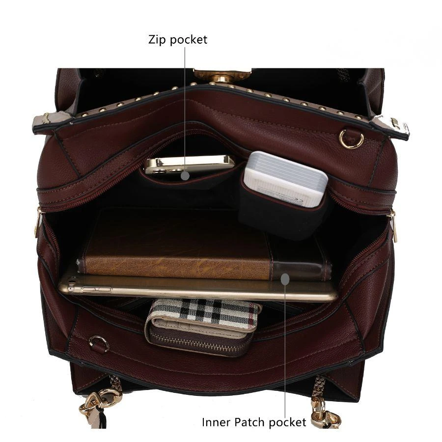 Aubrey Vegan Leather Multi Compartment Satchel Handbag - Color Block 商品