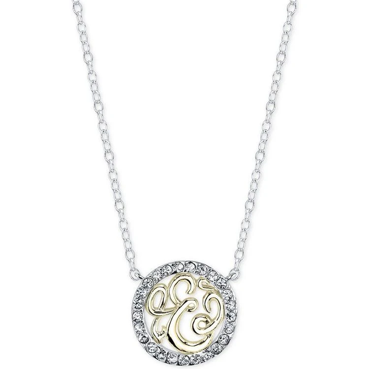 商品Unwritten|16" Initial "E" Pendant Necklace with Crystal Pavé Circle in Sterling Silver and Gold Flash,价格¥150,第2张图片详细描述