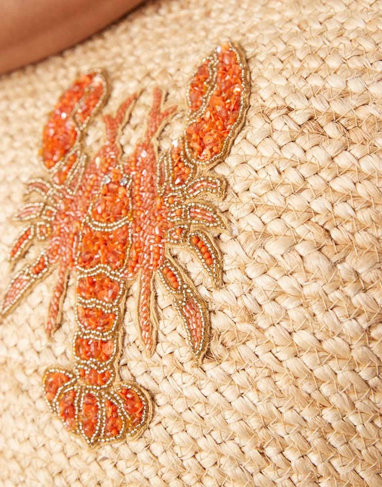 商品Accessorize|Accessorize embellished lobster straw tote bag in natural,价格¥367,第3张图片详细描述