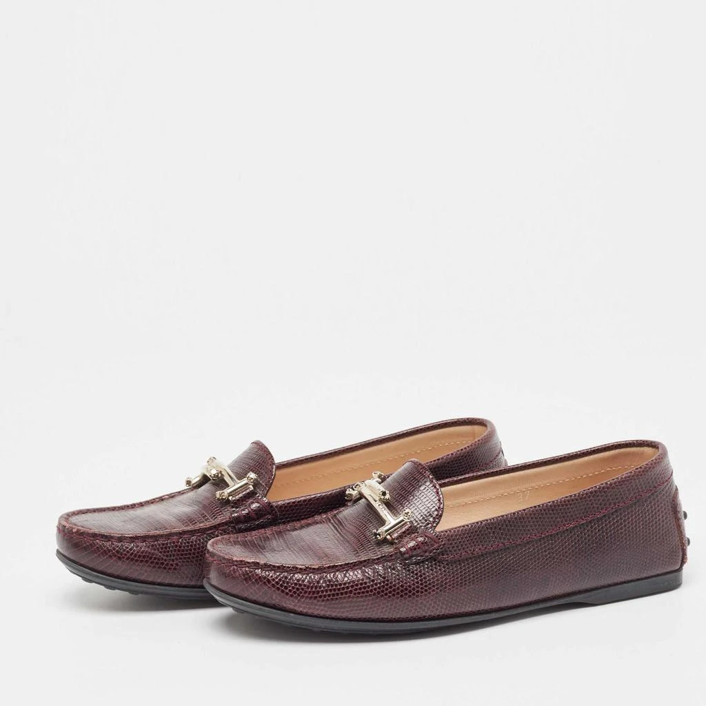 商品[二手商品] Tod's|Tod's Burgundy Embossed Lizard Double T Loafers Size 37,价格¥673,第2张图片详细描述