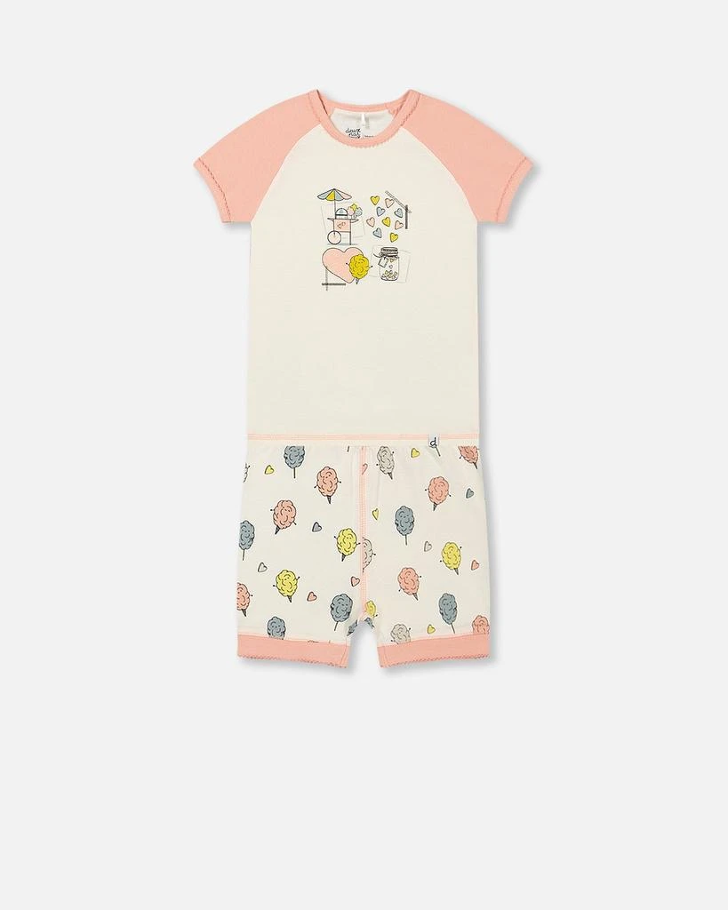 商品Deux par Deux|Organic Cotton Two Piece Pajama Set Off White Printed Cotton Candy,价格¥342,第1张图片