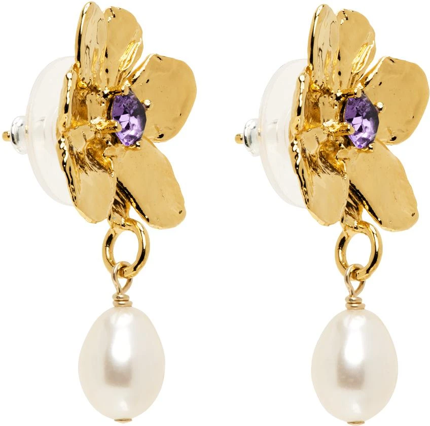 商品Mondo Mondo|Gold Flower Pearl Drop Earrings,价格¥1474,第2张图片详细描述