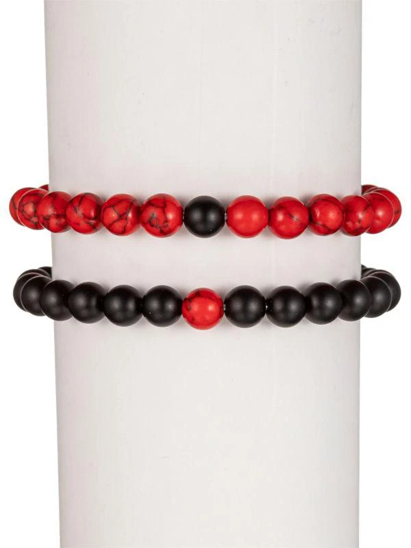 商品Eye Candy LA|Noac 2-Piece Black & Red Agate Stretch Bracelet Set,价格¥176,第2张图片详细描述