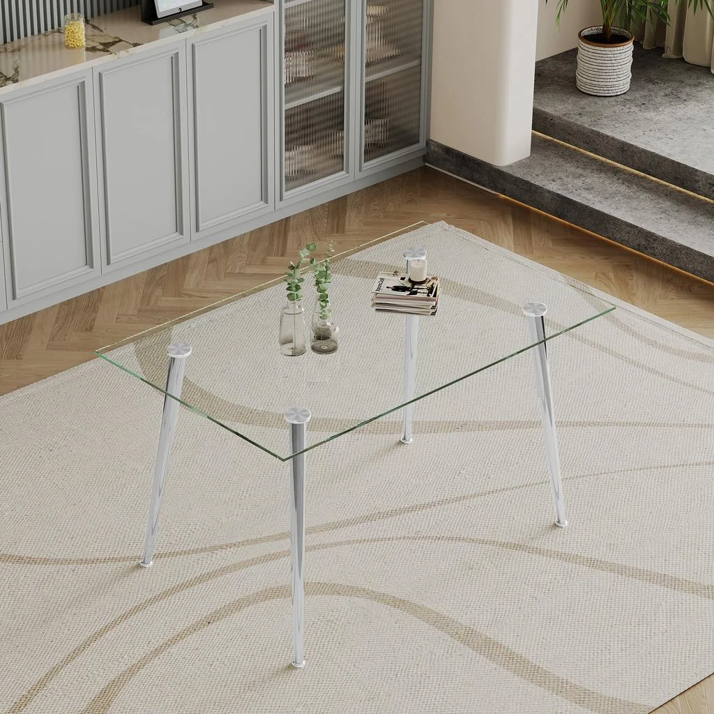 商品Streamdale Furniture|Streamdale 0.32" Thick Tempered Glass Top Dining Table With Silver Stainless,价格¥2181,第1张图片