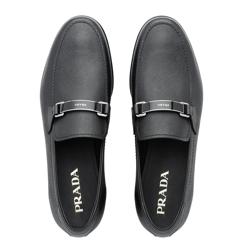 商品Prada|【预售3-7天】PRADA/普拉达 21年秋冬 Saffiano系列 男士黑色皮革乐福鞋2DC215_053_F0002_F_G000,价格¥5963,第4张图片详细描述