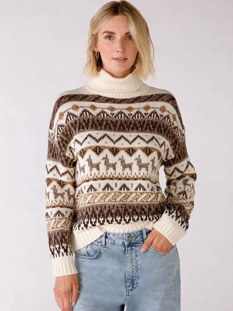 Oui Aztec Patterned Knit Brown商品第1张图片规格展示