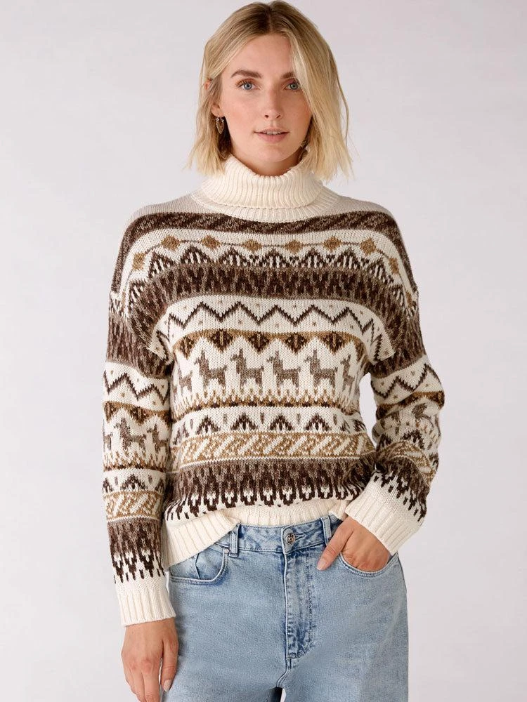 商品Oui|Oui Aztec Patterned Knit Brown,价格¥1110,第1张图片