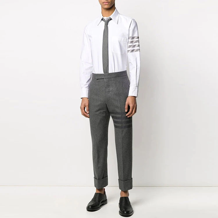 商品[国内直发] Thom Browne|四道杠装饰弧形下摆条纹长袖衬衫 男款 白色,价格¥3679,第3张图片详细描述