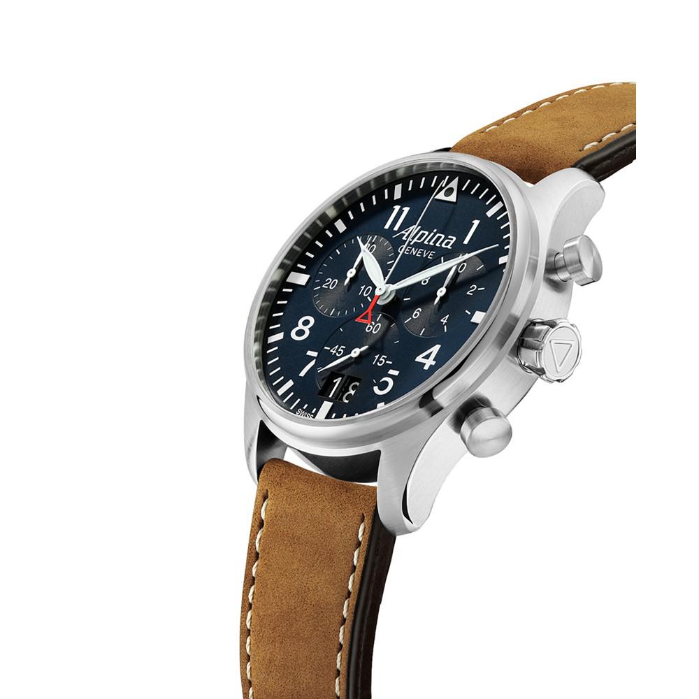 Men's Swiss Chronograph Startimer Pilot Brown Leather Strap Watch 44mm商品第2张图片规格展示