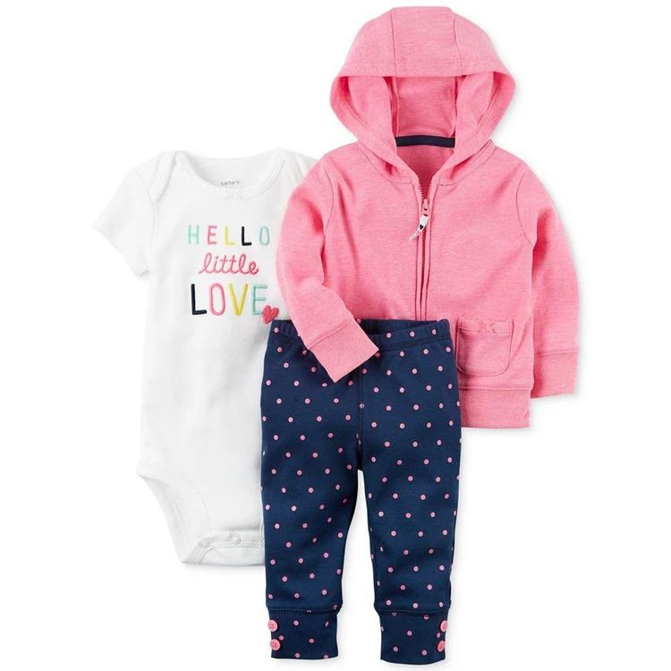 商品Carter's|3-Pc. Hoodie, Bodysuit & Jogger Pants Set, Baby Girls,价格¥75,第1张图片