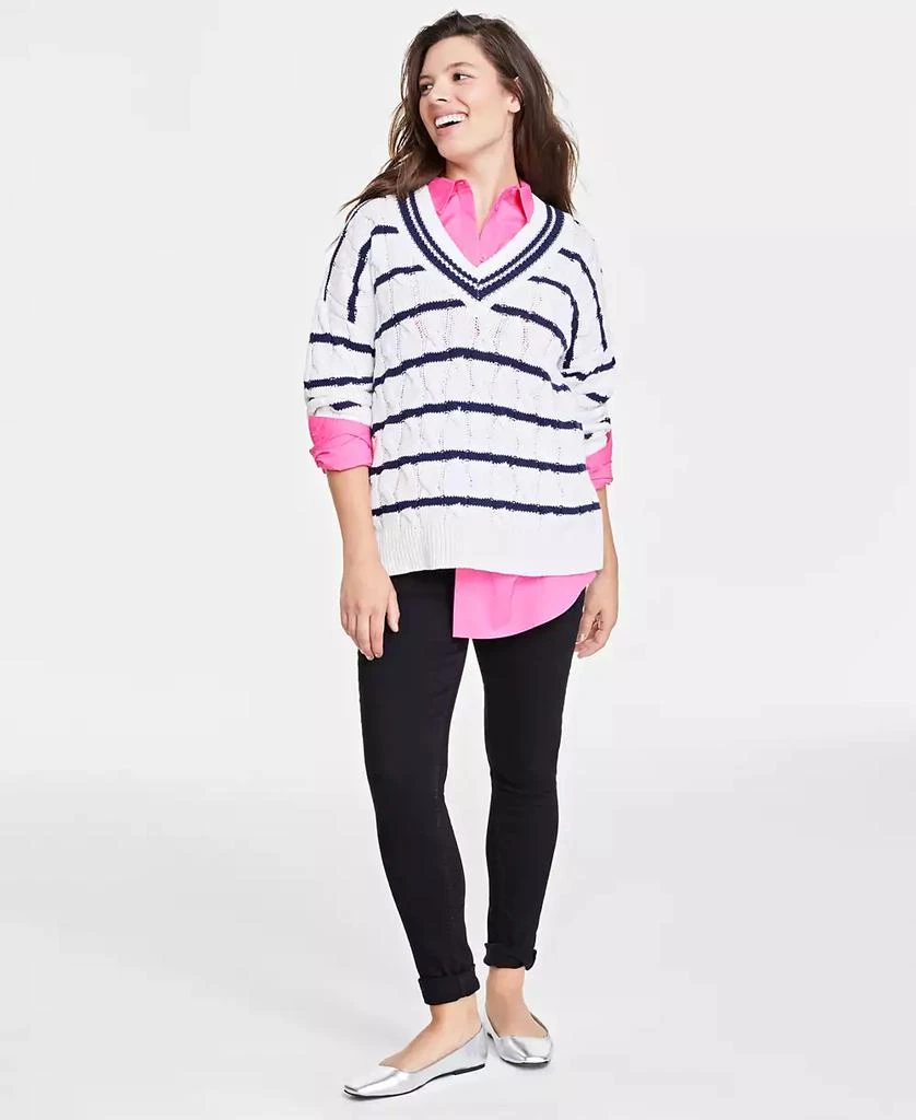 商品On 34th|Women's V-Neck Cable-Knit Rugby Sweater, Created for Macy's,价格¥156,第1张图片