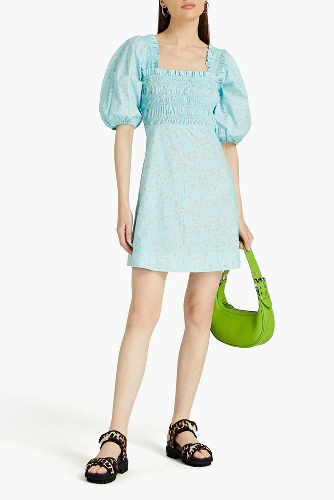 商品Ganni|Shirred floral-print cotton-poplin mini dress,价格¥426,第2张图片详细描述