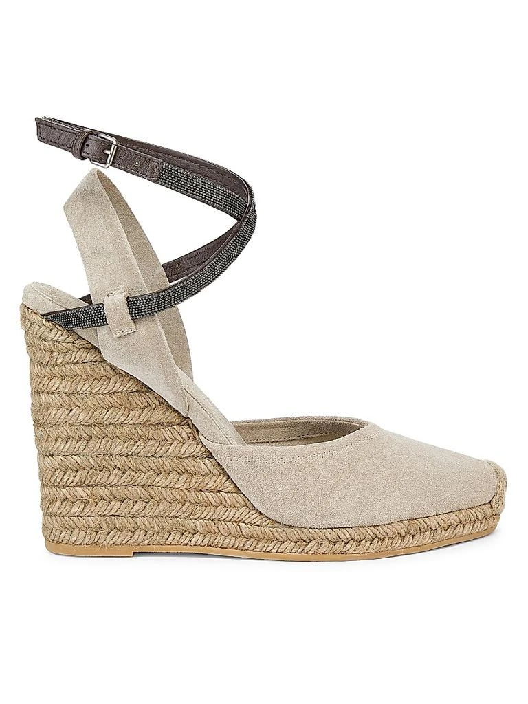 商品Brunello Cucinelli|80MM Monili-Embellished Suede Espadrille Wedge Pumps,价格¥10319,第1张图片