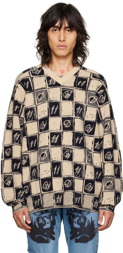 商品We11done|Beige Chess Board Sweater,价格¥1220,第1张图片