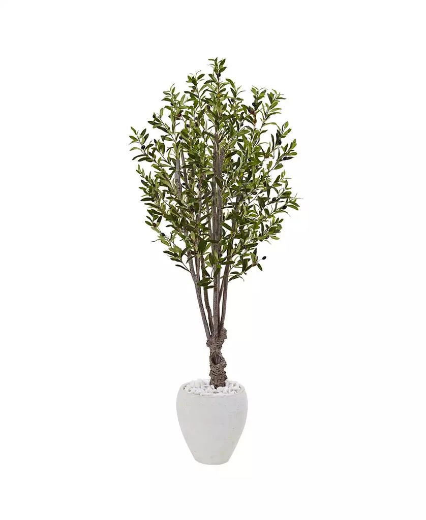商品NEARLY NATURAL|5' Olive Artificial Tree in White Oval Planter,价格¥2619,第1张图片
