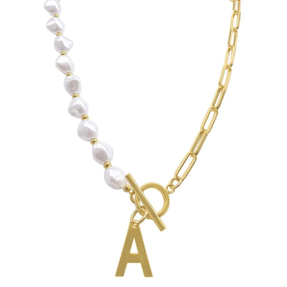 商品ADORNIA|14k Gold-Plated Paperclip Chain & Mother-of-Pearl Initial F 17" Pendant Necklace,价格¥242,第1张图片