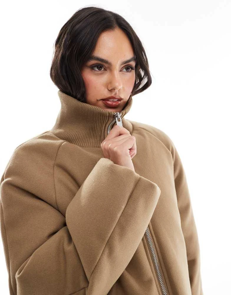 商品ASOS|ASOS DESIGN knit collar clean puffer jacket in mushroom,价格¥628,第3张图片详细描述