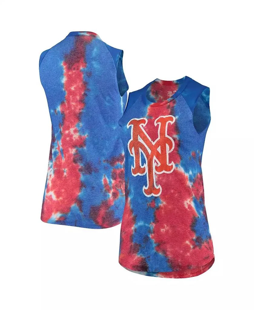 商品Majestic|Women's Threads Red and Blue New York Mets Tie-Dye Tri-Blend Muscle Tank Top,价格¥335,第2张图片详细描述