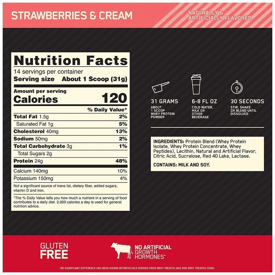 商品Optimum Nutrition|Gold Standard 100% Whey Strawberries & Cream,价格¥242,第2张图片详细描述