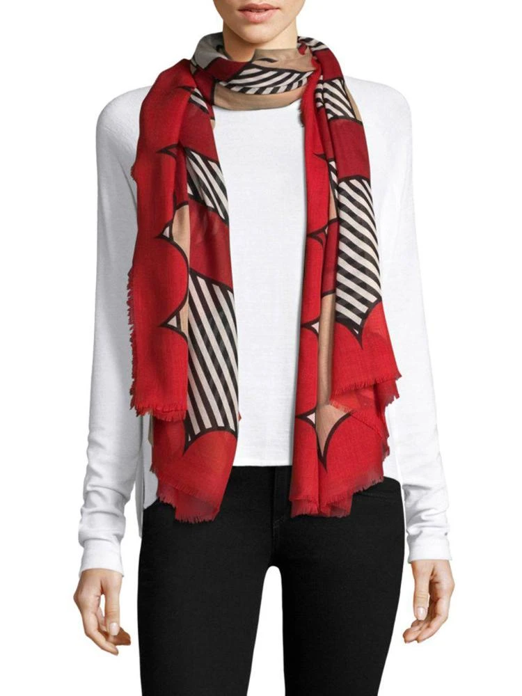 商品Burberry|Scallop & Stripe-Print Cashmere & Silk Scarf,价格¥4697,第1张图片