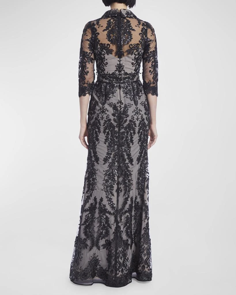 商品Badgley Mischka|Bead & Sequin A-Line Shirt Gown,价格¥3508,第3张图片详细描述