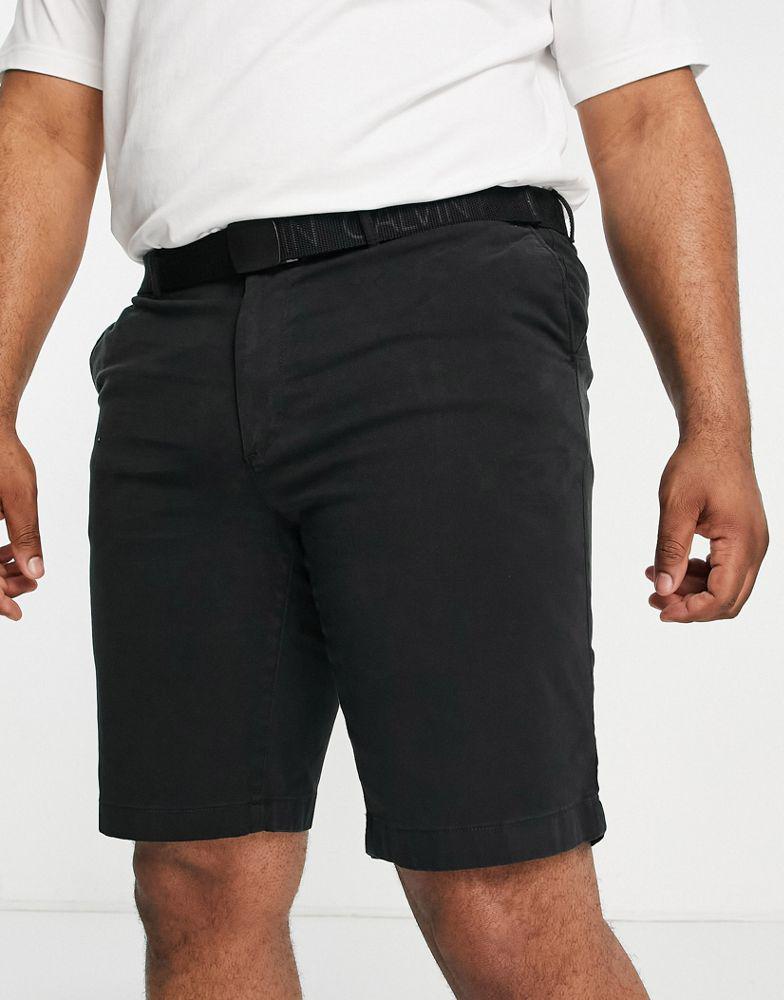 Calvin Klein Big & Tall garment dyed shorts with belt in black商品第2张图片规格展示
