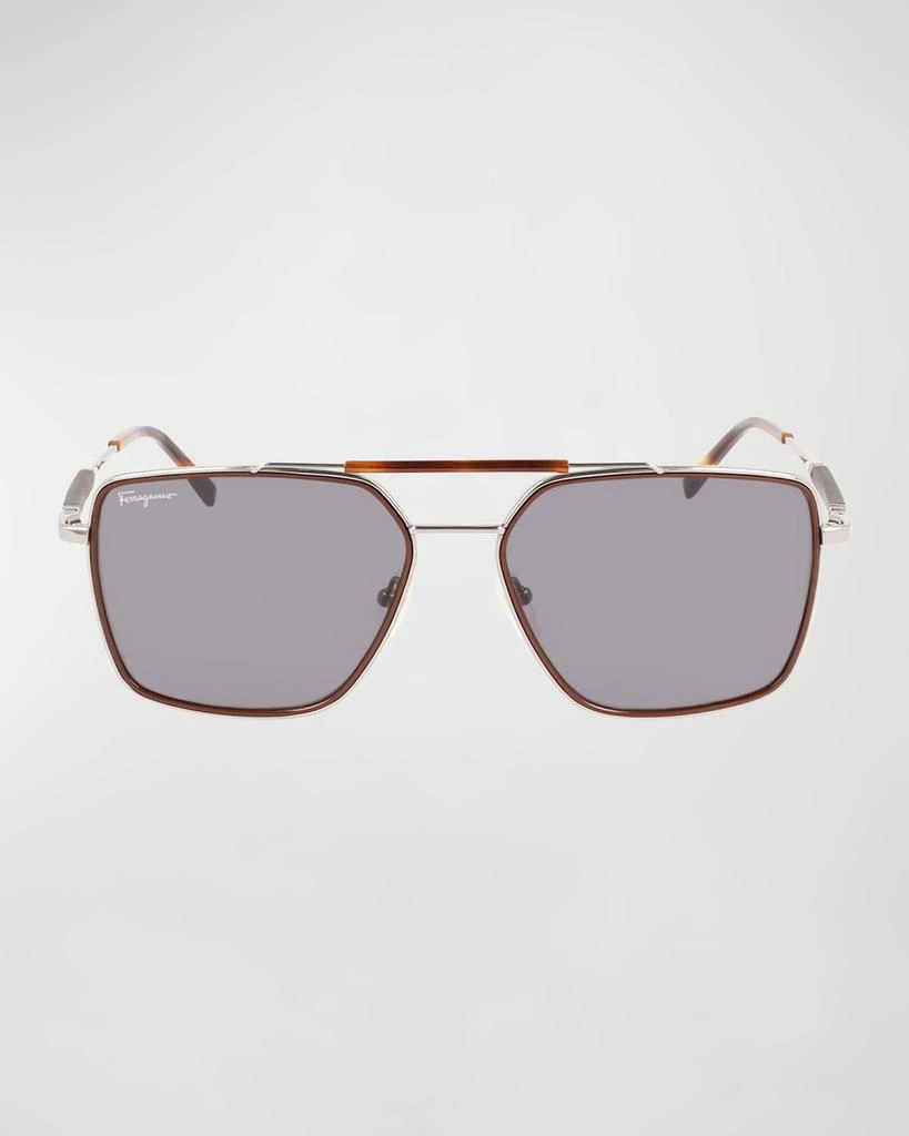 商品Salvatore Ferragamo|Men's Double-Bridge Rectangle Navigator Sunglasses,价格¥3207,第3张图片详细描述