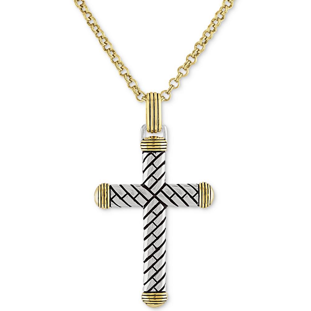 Textured Cross 22" Pendant Necklace in 14k Gold Over Sterling Silver, Created for Macy's商品第1张图片规格展示