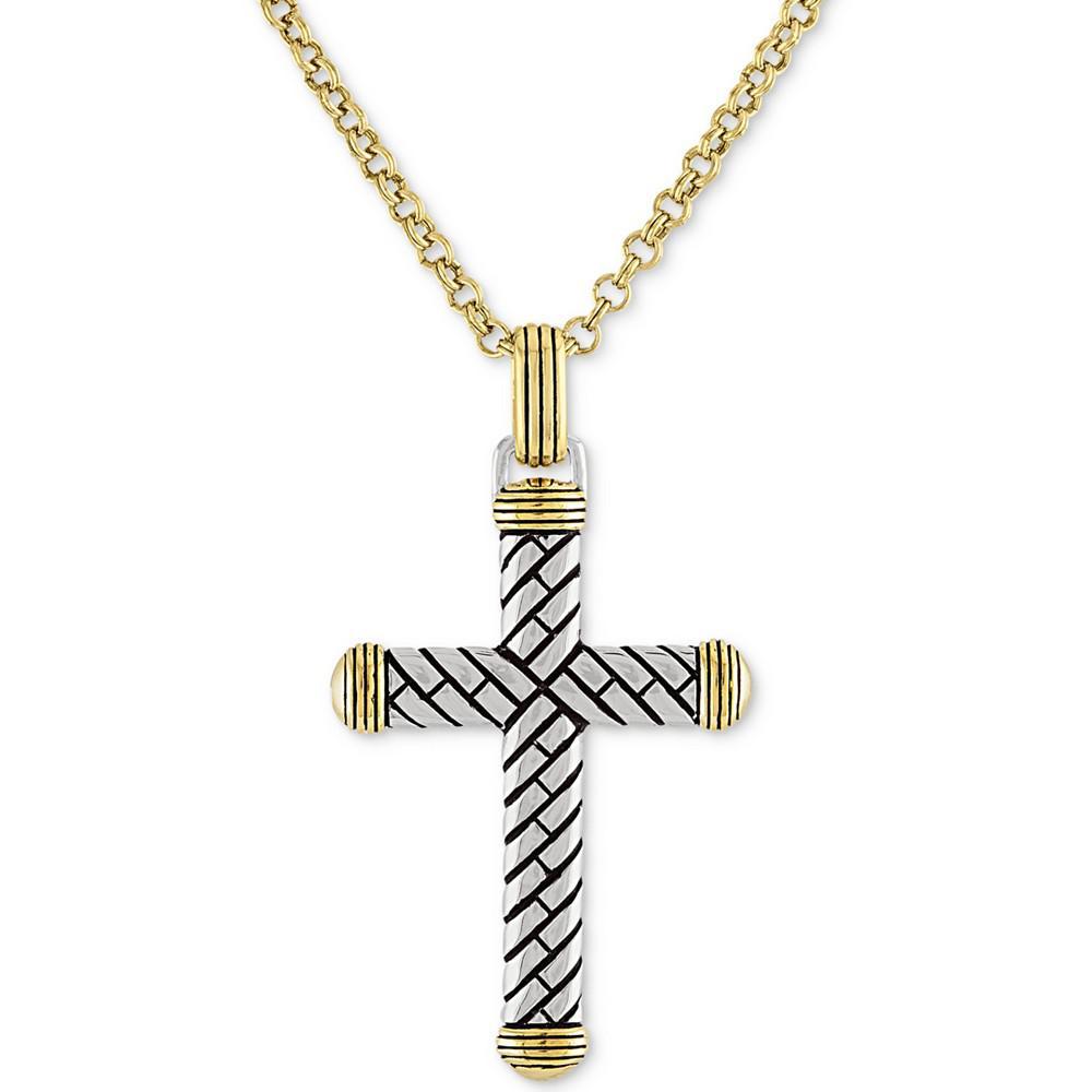 商品Esquire Men's Jewelry|Textured Cross 22" Pendant Necklace in 14k Gold Over Sterling Silver, Created for Macy's,价格¥1932,第1张图片