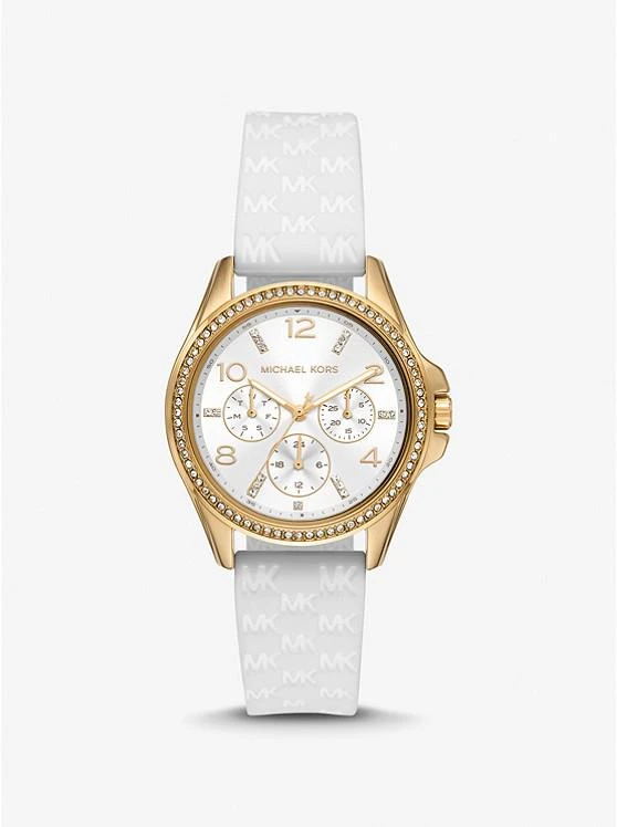 商品Michael Kors|Mini Pilot Pavé Gold-Tone and Logo Silicone Watch,价格¥1044,第1张图片