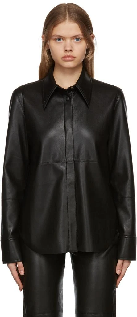 商品Nanushka|Black Naum Vegan Leather Shirt,价格¥1422,第1张图片