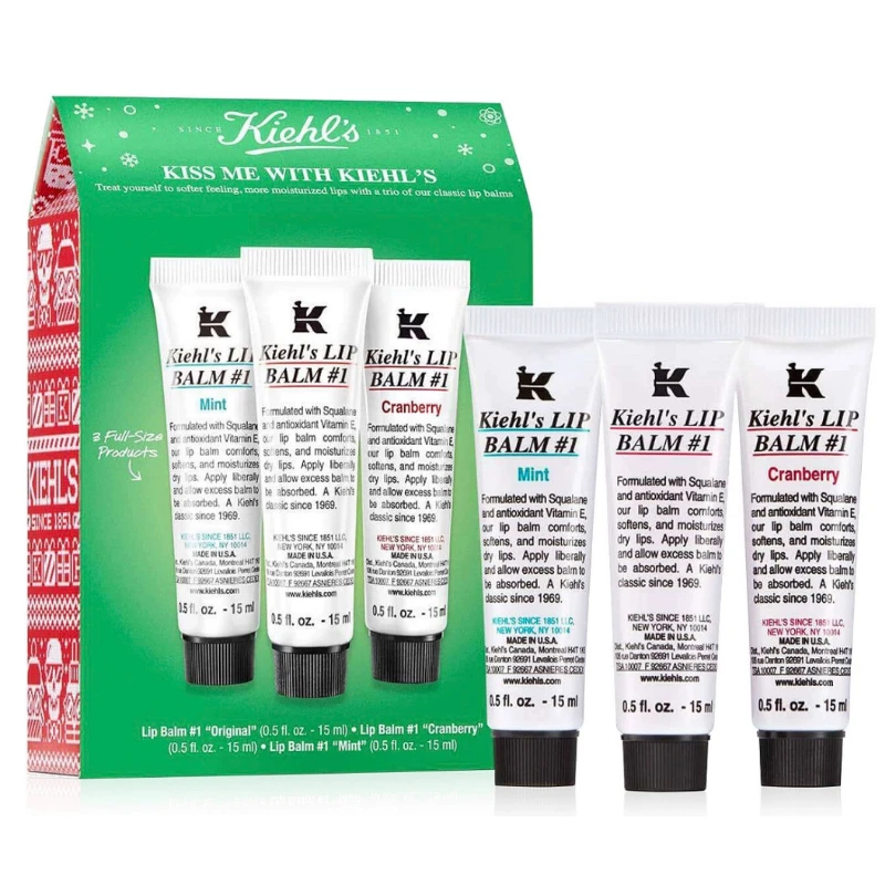 商品Kiehl's|Kiehl's 科颜氏 圣诞礼品唇膏套装 15mlx3 原味蔓越莓薄荷滋润,价格¥219,第1张图片