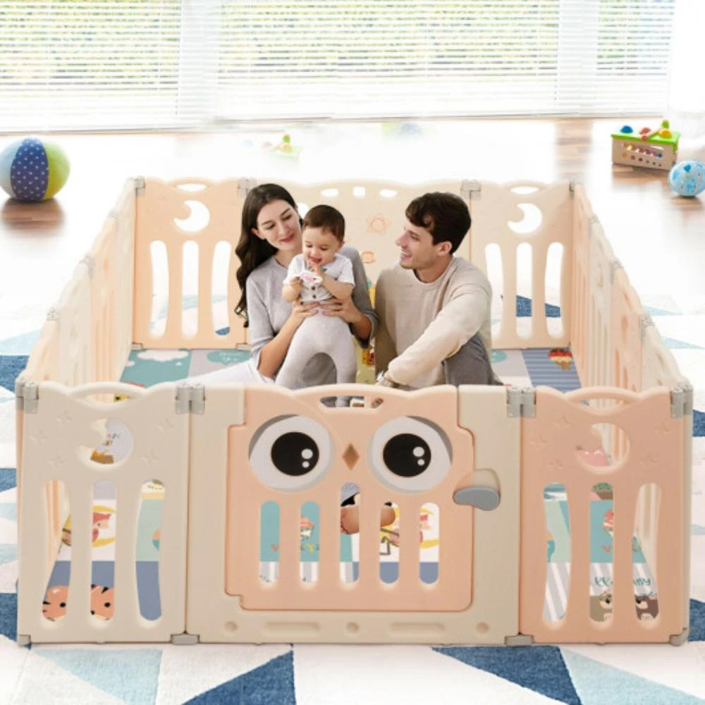 商品Hivvago|14-Panel Baby Playpen Kids Activity Center Foldable Play Yard with Lock Door-Pink,价格¥1167,第1张图片