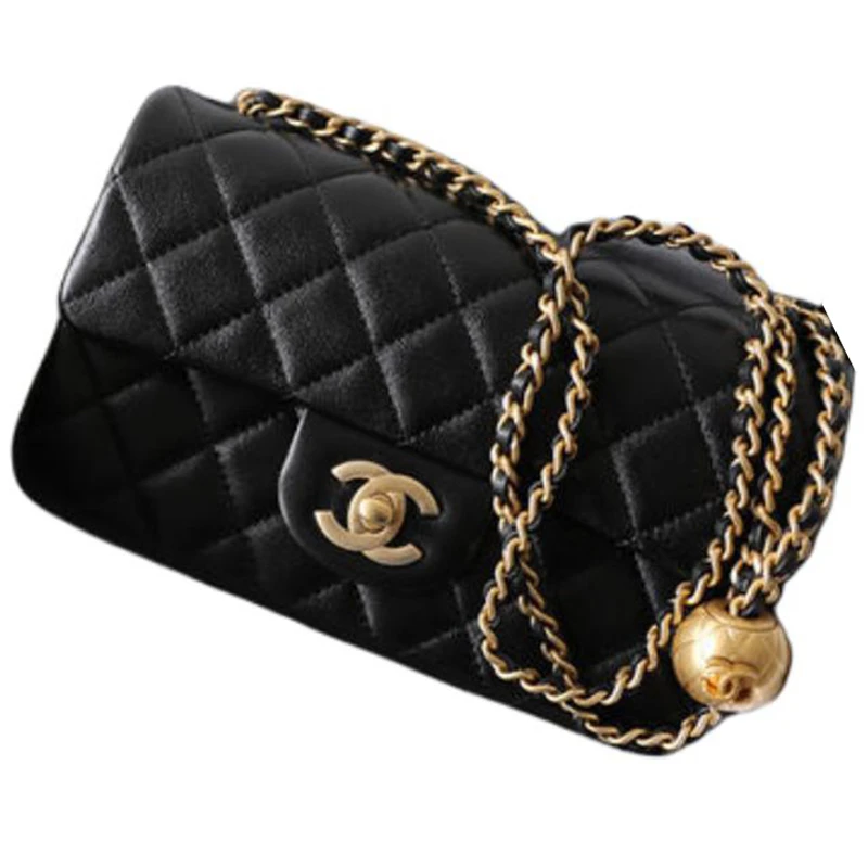 商品[国内直发] Chanel|香奈儿 Classic Flap CF 24K 小金球经典菱格纹绗缝链条金扣肩带可自行调节 羊皮 口盖包斜挎单肩包 女款 黑色,价格¥56442,第4张图片详细描述