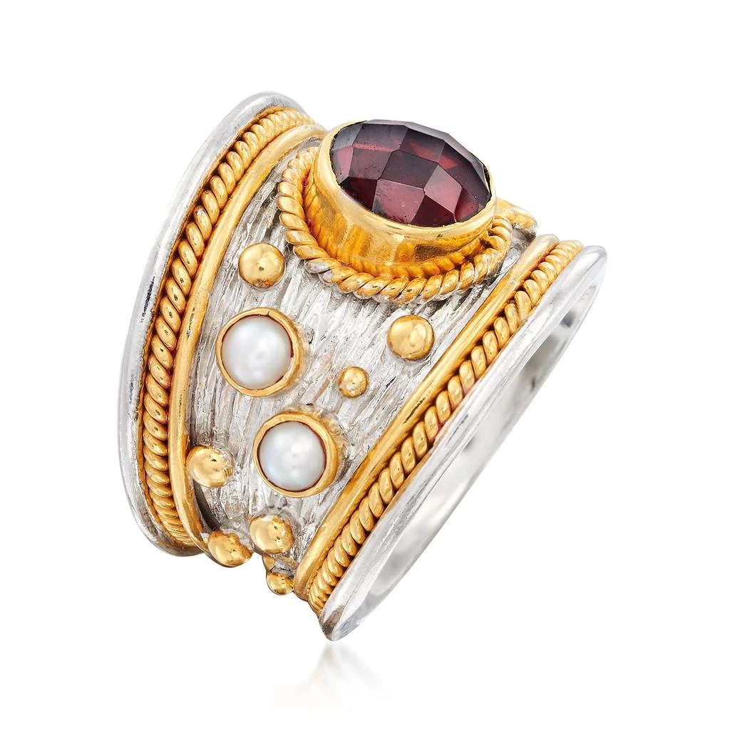 商品Ross-Simons|Garnet and 3mm Cultured Pearl Ring in Sterling Silver and 18kt Gold Over Silver,价格¥1358,第3张图片详细描述