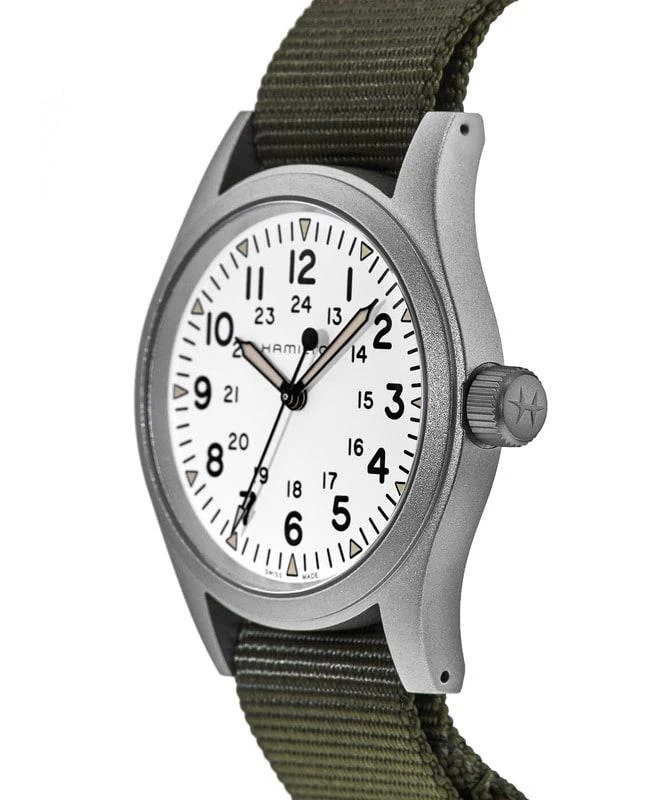 商品Hamilton|Hamilton Khaki Field Mechanical Manual Winding White Dial Green Fabric Strap Men's Watch H69439411,价格¥3401,第3张图片详细描述