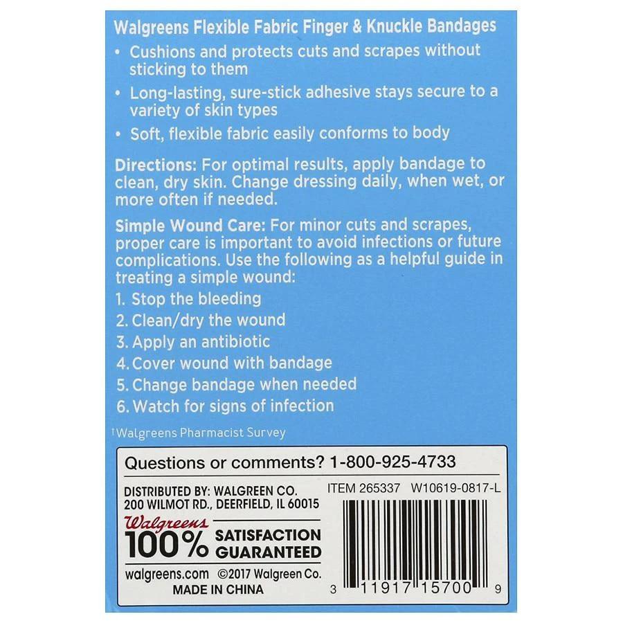 商品Walgreens|Flexible Fabric Finger & Knuckle Bandages Assorted,价格¥30,第2张图片详细描述